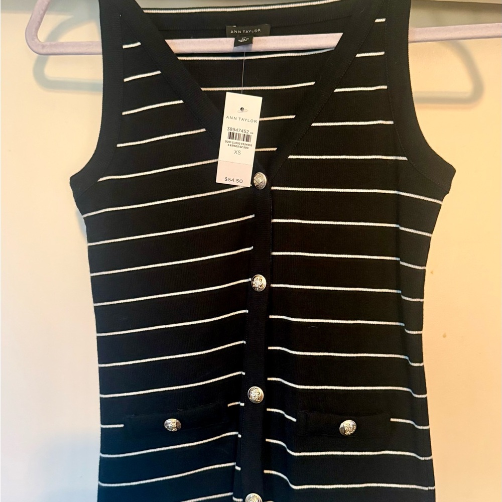NWT Ann Taylor Black and White Striped Button-Down Tank Top - Picture 7 of 10